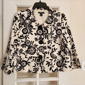 Style & Co Petite Tweed Jacket Black White Floral Button Front 16P
